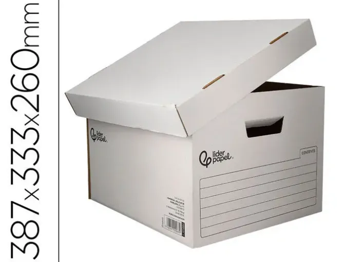 CAJON LIDERPAPEL CARTON 100% RECICLADO AUTOMATICO PARA 3 CAJAS ARCHIVO DEF. FOLIO / 4 ARCHIVADORES A-Z 387X333X260