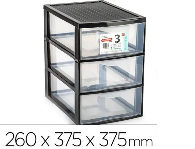 CAJONERA PLASTIFORTE EBRO 3 CAJONES COLOR NEGRO 260X375X375 MM