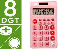 CALCULADORA LIDERPAPEL BOLSILLO XF12 8 DIGITOS SOLAR Y PILAS COLOR ROSA 115X65X8 MM