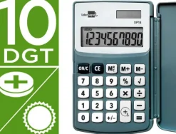 CALCULADORA LIDERPAPEL BOLSILLO XF15 10 DIGITOS CON TAPA SOLAR Y PILAS COLOR GRIS 123X75X12 MM
