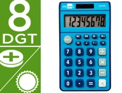 CALCULADORA LIDERPAPEL BOLSILLO XF09 8 DIGITOS SOLAR Y PILAS COLOR AZUL 115X65X8 MM