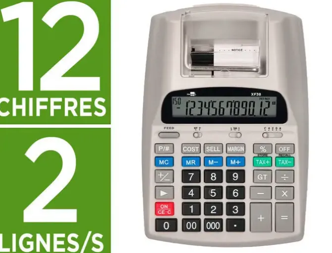 CALCULADORA LIDERPAPEL IMPRESORA PANTALLA PAPEL 58 MM 12 DIGITOS IMPRESION BICOLOR BLANCA 225X158X56 MM