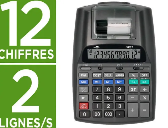 CALCULADORA LIDERPAPEL IMPRESORA PANTALLA PAPEL 58 MM 12 DIGITOS IMPRESION BICOLOR NEGRA 225X158X56 MM