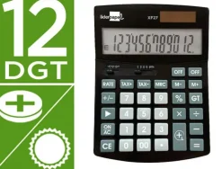 CALCULADORA LIDERPAPEL SOBREMESA XF27 12 DIGITOS TASAS SOLAR Y PILAS COLOR NEGRO 155X115X25 MM