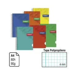 CAMPUS BLOC A4 80/H T.PP 90GR CN4MM COLORES 002426 MAK002426