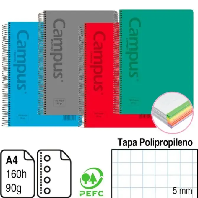CAMPUS BLOC MICROPERFORADO 160HOJAS 90GR TAPA POLIPROPILENO