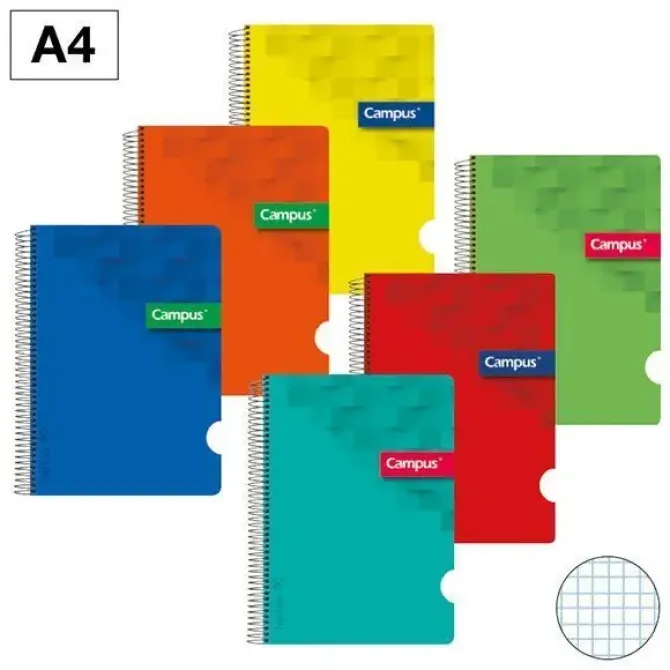 CAMPUS BLOC MUELLE A4 80HOJAS TAPA POLIPROPILENO 90GR CUADRO 3MM COLORES 002427