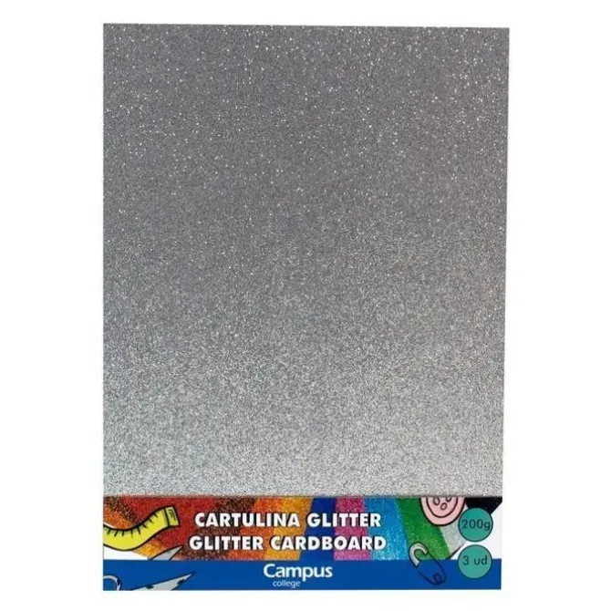 CAMPUS CARTULINA CAMPUS A4 GLITTER PLATA/3UD 8200120503SV MAK630702