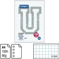 CAMPUS RECAMBIO A4 100H 90G 4TAL. CN4MM 002185 MAK002185
