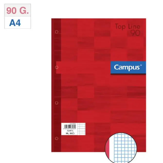 CAMPUS RECAMBIO A4 80H 90G 4T.CN5 TAPA ROJA ROJO MAK002831