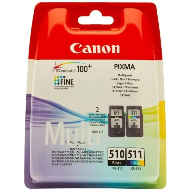 CANON PG510 NEGRO + CL511 COLOR PACK DE 2 CARTUCHOS DE TINTA ORIGINALES - 2970B010