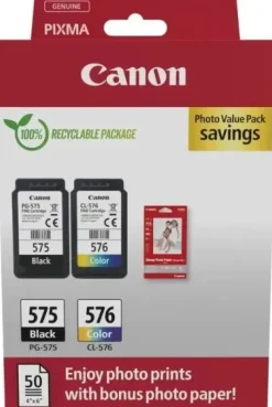 CANON PG575/CL576 PACK DE 2 CARTUCHOS DE TINTA ORIGINALES + 50 HOJAS DE PAPEL FOTOGRAFICO - 5438C004