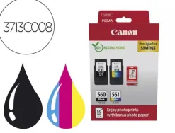 CANON PG560/CL561 PACK DE 2 CARTUCHOS DE TINTA ORIGINALES + PAPEL FOTOGRAFICO BRILLANTE GP-501 - 3713C008