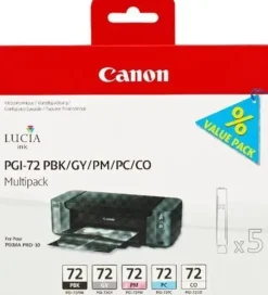 CANON PGI72 PACK DE 5 CARTUCHOS DE TINTA ORIGINALES - NEGRO PHOTO, GRIS, MAGENTA PHOTO, CYAN PHOTO, OPTIMIZADOR - 6403B007