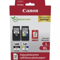 CANON PG540L NEGRO + CL541XL COLOR PACK DE 2 CARTUCHOS DE TINTA ORIGINALES - 50 HOJAS DE PAPEL FOTOGRAFICO - 5224B012/5224B007/5224B005/5222B013/5222B014
