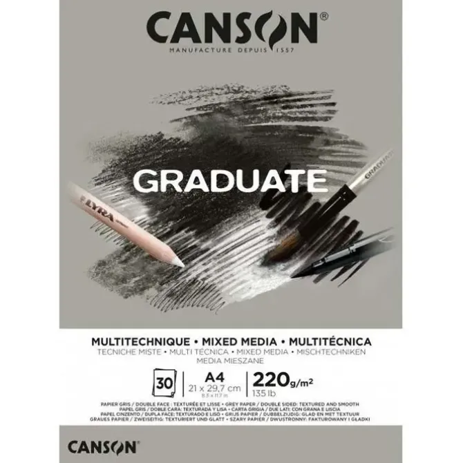 CANSON BLOC CANGRAD GRADUATE MIX MEDIA GRIS 30H A4 220G 625513 400110371