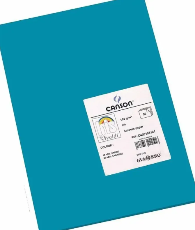 CANSON GUARRO PACK DE 50 CARTULINAS IRIS A4 DE 185G - 21X29.7CM - COLOR AZUL CARIBE