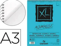 CANSON XL AQUARELLE ALBUM ESPIRAL MICROPERFORADO DE 30 HOJAS A3 - GRANO FINO - 29.7X42CM - 300G - COLOR BLANCO