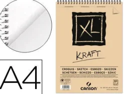 CANSON XL KRAFT RAYADO BLOC DE DIBUJO CON 60 HOJAS A4 - ESPIRAL MICROPERFORADO - 21X29.7CM - 90G - COLOR BEIGE