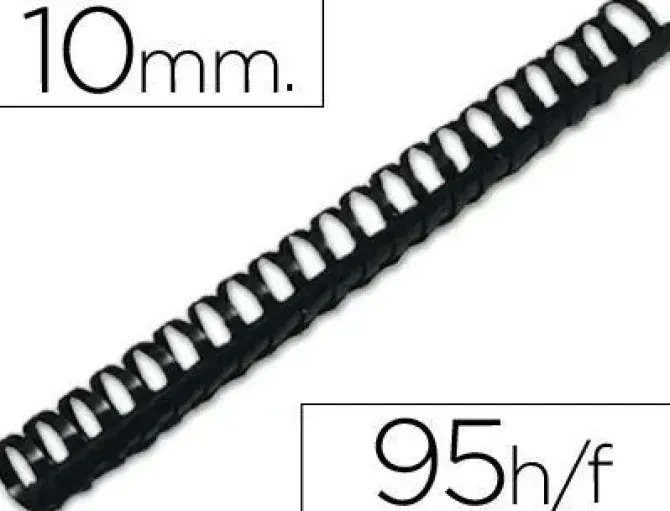 CANUTILLO Q-CONNECT REDONDO 10 MM PLASTICO NEGRO CAPACIDAD 95 HOJAS CAJA DE 100 UNIDADES