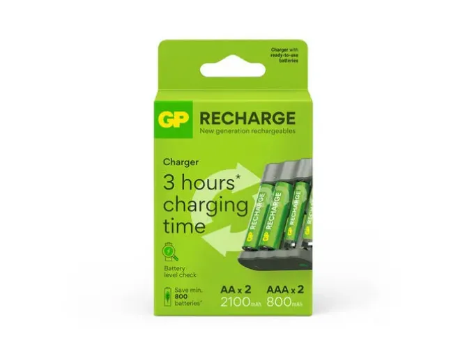 CARGADOR DE PILAS RECARGABLES GP USB AA /AAA + 2X AA 2100 MAH + 2X AAA 850 MAH