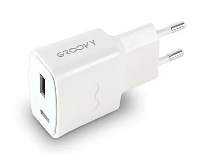 CARGADOR PARED GROOVY 1 USB + 1USB-C COLOR BLANCO
