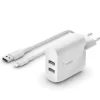 CARGADORES DE BATERIA BELKIN DUAL USB-A CHARGER 1M A-LTG 24W BLANCO