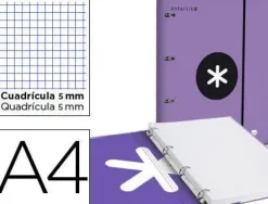 CARPETA CON RECAMBIO LIDERPAPEL ANTARTIK A4 CUADRO 5MM FORRADA 4 ANILLAS 25MM COLOR CORAL