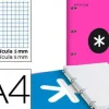 CARPETA CON RECAMBIO LIDERPAPEL ANTARTIK A4 CUADRO 5 MM FORRADA 4 ANILLAS 25MM COLOR ROSA