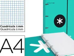 CARPETA CON RECAMBIO LIDERPAPEL ANTARTIK A4 CUADRO 5MM FORRADA 4 ANILLAS 25MM COLOR LAVANDA