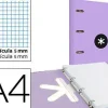 CARPETA CON RECAMBIO Y SOLAPA LIDERPAPEL ANTARTIK A4 CUADRO 5MM FORRADA 4 ANILLAS REDONDAS 40MM COLOR LAVANDA