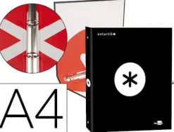 CARPETA LIDERPAPEL ANTARTIK A4 FORRADA 4 ANILLAS 25 MM REDONDAS COLOR NEGRO