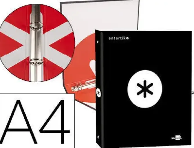 CARPETA LIDERPAPEL ANTARTIK A4 FORRADA 4 ANILLAS 25 MM REDONDAS COLOR NEGRO