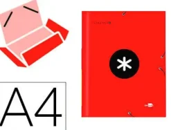 CARPETA LIDERPAPEL ANTARTIK GOMAS A4 3 SOLAPAS CARTON FORRADO COLOR ROJA