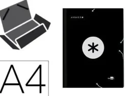 CARPETA LIDERPAPEL ANTARTIK GOMAS A4 3 SOLAPAS CARTON FORRADO COLOR NEGRO