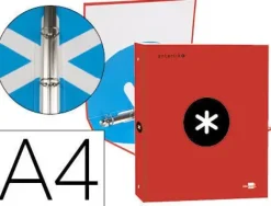 CARPETA LIDERPAPEL ANTARTIK A4 FORRADA 4 ANILLAS 25 MM REDONDAS COLOR ROJO