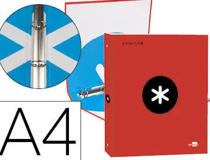 CARPETA LIDERPAPEL ANTARTIK A4 FORRADA 4 ANILLAS 25 MM REDONDAS COLOR ROJO