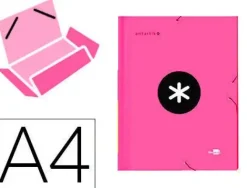 CARPETA LIDERPAPEL ANTARTIK GOMAS A4 3 SOLAPAS CARTON FORRADO COLOR ROSA