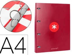 CARPETA LIDERPAPEL ANTARTIK A4 FORRADA 4 ANILLAS 25 MM REDONDAS COLOR FRAMBUESA