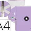 CARPETA LIDERPAPEL ANTARTIK A4 FORRADA 4 ANILLAS 25 MM REDONDAS COLOR LAVANDA