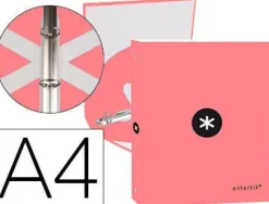 CARPETA LIDERPAPEL ANTARTIK A4 FORRADA 4 ANILLAS 25 MM REDONDAS COLOR CORAL