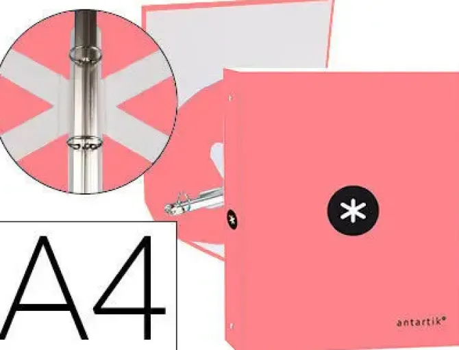 CARPETA LIDERPAPEL ANTARTIK A4 FORRADA 4 ANILLAS 25 MM REDONDAS COLOR CORAL
