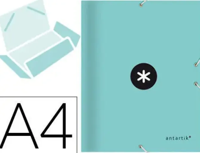 CARPETA LIDERPAPEL ANTARTIK GOMAS A4 3 SOLAPAS CARTON FORRADO COLOR MENTA