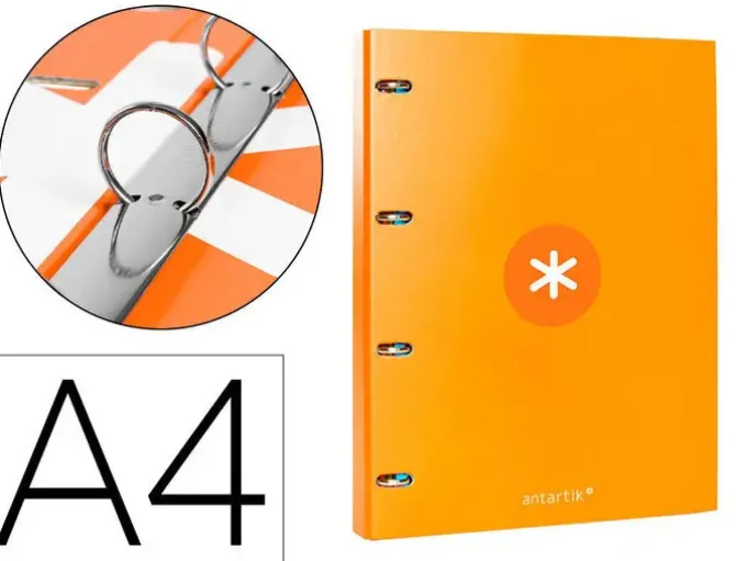 CARPETA LIDERPAPEL ANTARTIK A4 FORRADA 4 ANILLAS 25 MM REDONDAS COLOR MOSTAZA