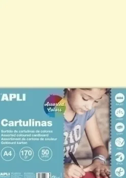CARTULINA A4 170GR PAQUETE DE 50 HOJAS. COLORES PASTEL SURTIDOS