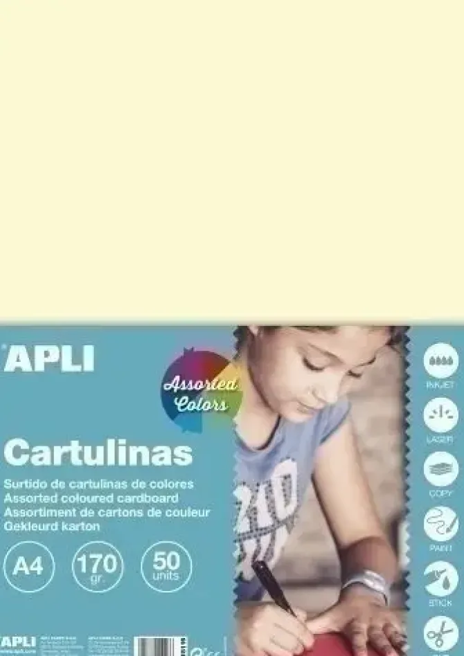 CARTULINA A4 170GR PAQUETE DE 50 HOJAS. COLORES PASTEL SURTIDOS