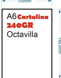 CARTULINA 240GR 100HOJAS TAMAÑO OCTAVILLA 148X105MM A6 BLANCO GRUESO MATE