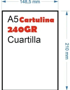CARTULINA 240GR 100HOJAS TAMAÑO CUARTILLA A5 210X148,5MM BLANCO GRUESO MATE