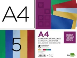 CARTULINA LIDERPAPEL A4 235 G/M2 METALIZADA 5 COLORES SURTIDOS PAQUETE DE 50