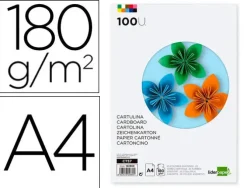 CARTULINA LIDERPAPEL A4 180G/M2 25 COLORES SURTIDOS PAQUETE DE 100 HOJAS